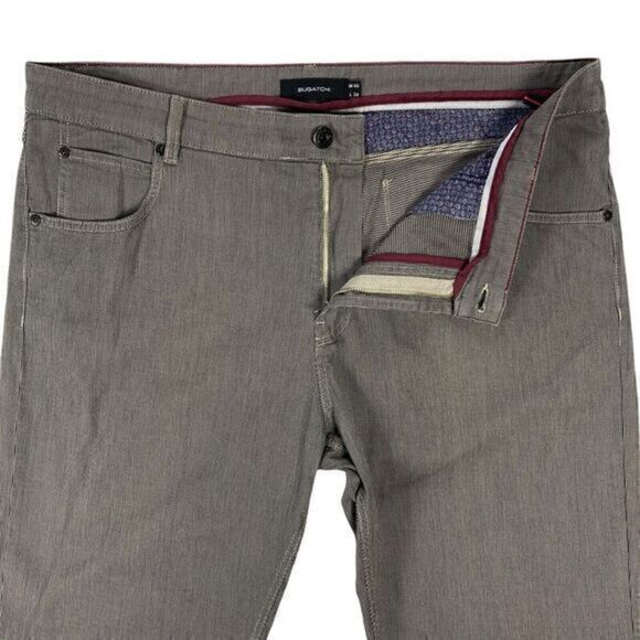 Bugatchi Uomo Pants Mens Size 40x34 Gray Striped Relaxed Fit Flat Front Trousers - Picture 3 of 14